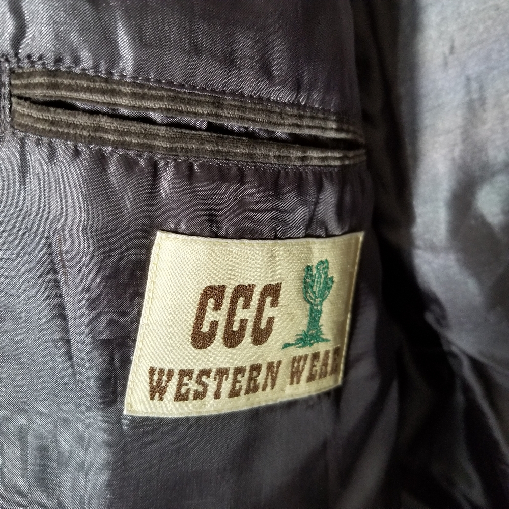 CCC Western Wear Sport Coat Mens 48L Corduroy Cotton Jacket Elbow Pads Dark Gray - Picture 3 of 8